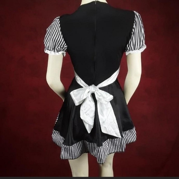 Goth baby doll dress with striped puffy sleves and ruffled hemline - Picture 2 of 4